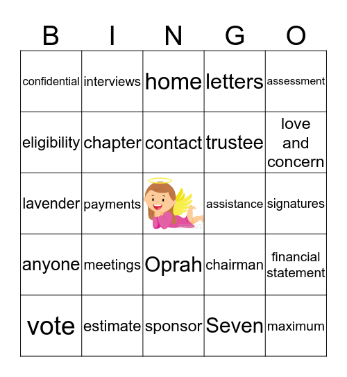 Angel Bingo Card