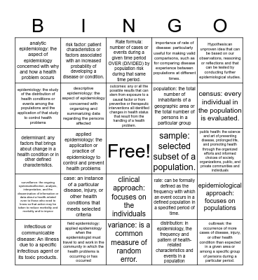 Epidemiology Basic Terminology Bingo Card