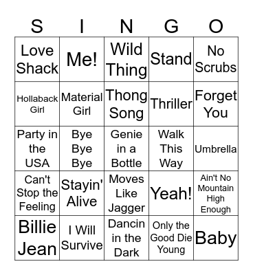 Singo Bingo Card