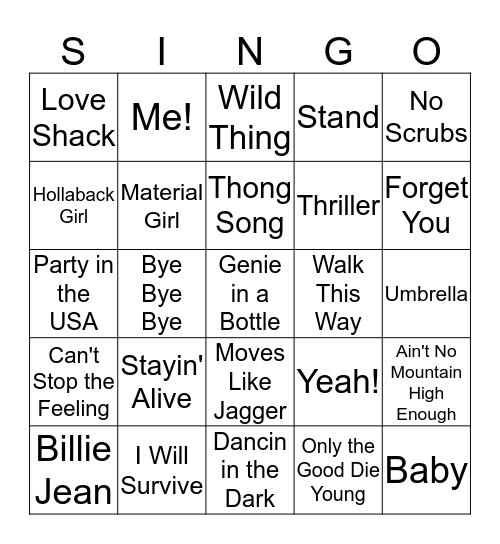 Singo Bingo Card