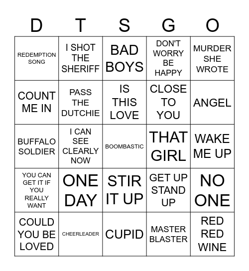 REGGAE Bingo Card