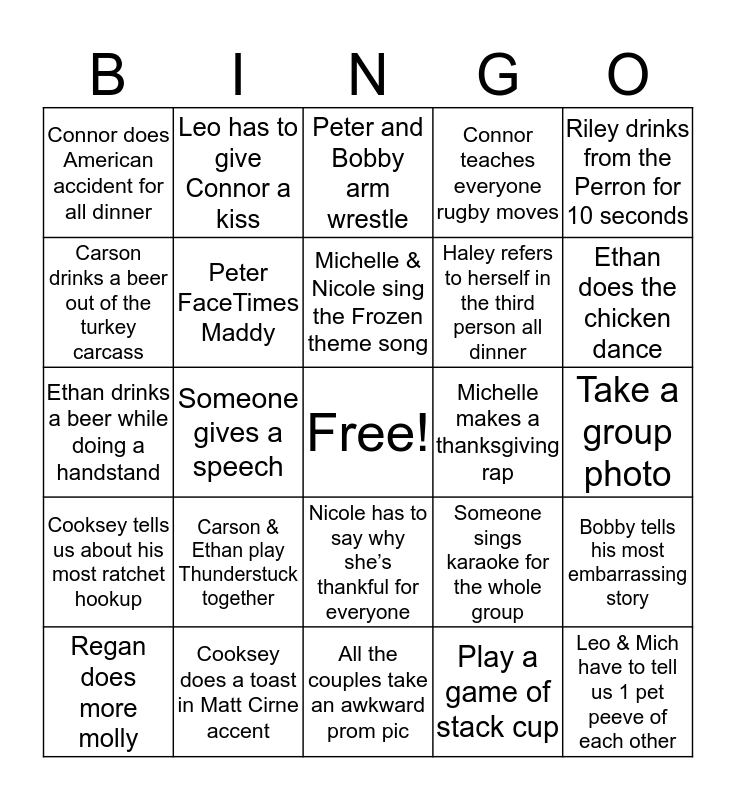 Friendsgiving Bingo Card