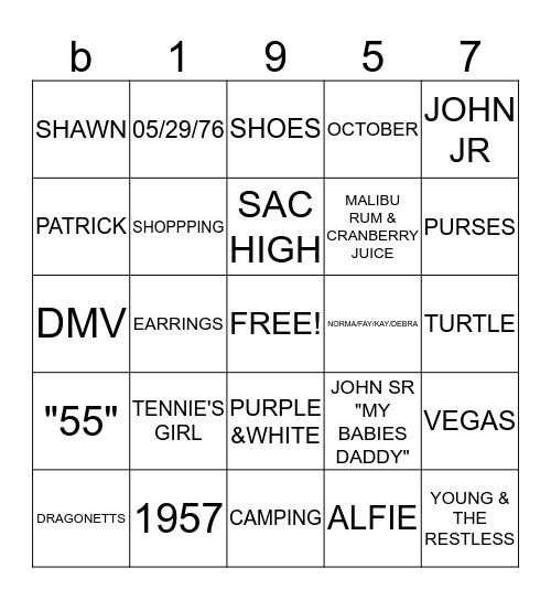 BARBARA's  "55" Bingo Card