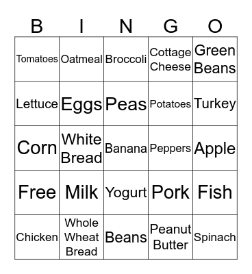 NUTRITION BINGO Card