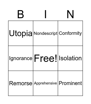 The Giver Vocabulary Bingo Card