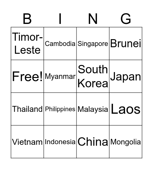 Southeast Asia Bingo! Bingo Card