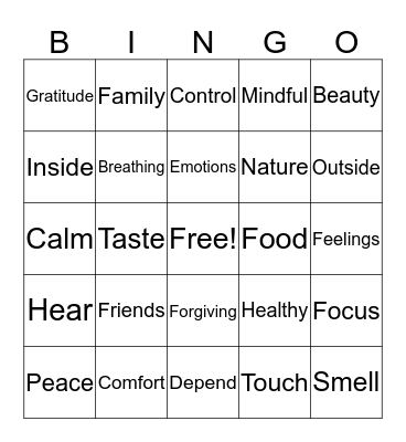 MINDFULNESS Bingo Card