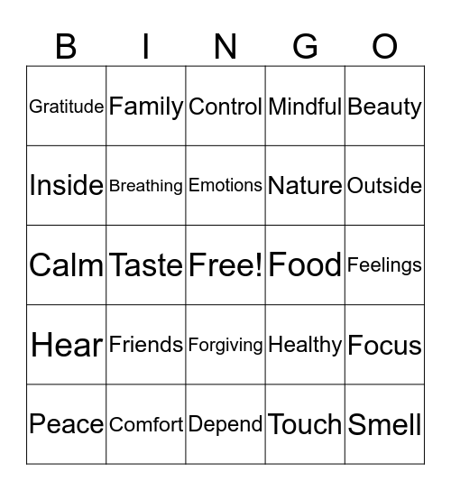 MINDFULNESS Bingo Card