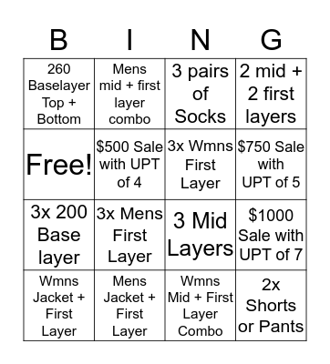 UPT Bingo Card