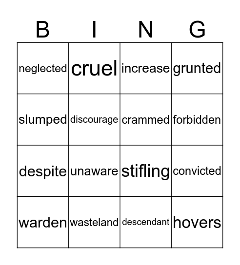 Holes Chapter 1-3 Vocabulary Bingo Card
