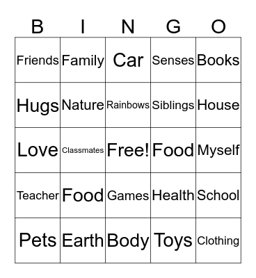 GRATEFULNESS Bingo Card