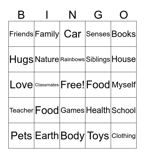 GRATEFULNESS Bingo Card