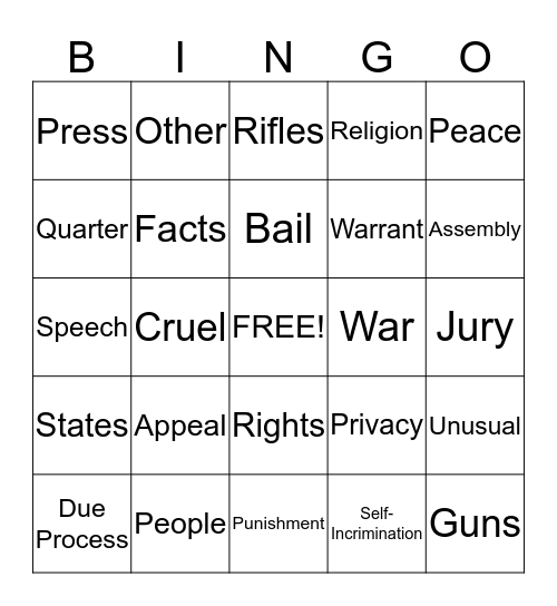 Bill of Rights Bingo Card