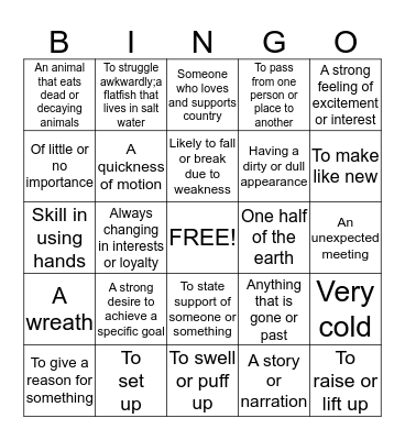 WORD OF THE DAY 2 Bingo Card