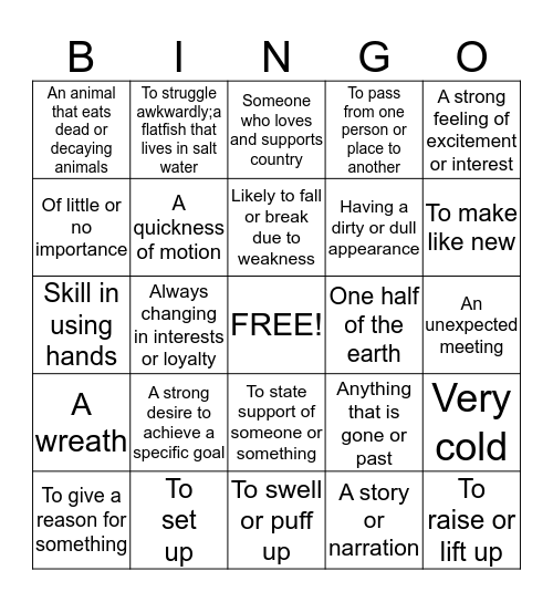 WORD OF THE DAY 2 Bingo Card