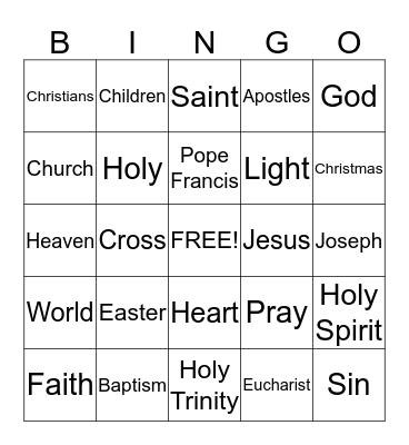 1st Grade Religious Education Bingo Card