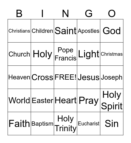 1st Grade Religious Education Bingo Card