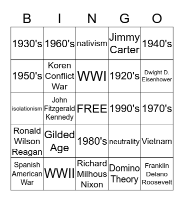 EOC BINGO Review U.S. History Bingo Card