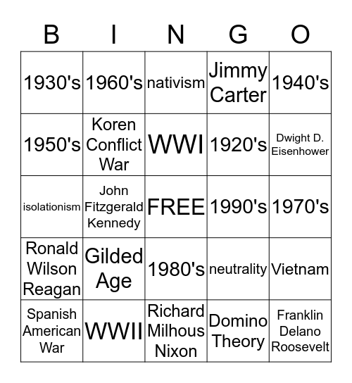 EOC BINGO Review U.S. History Bingo Card