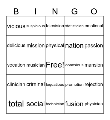 grid endings bingo Card