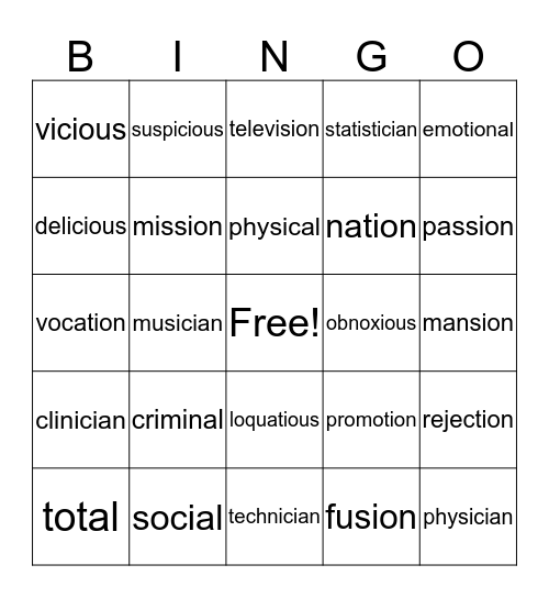 grid endings bingo Card