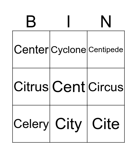 Soft C Bingo Card
