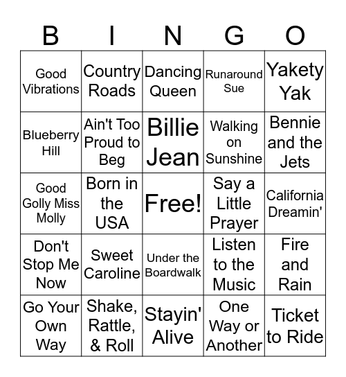 Oldies Bingo Card