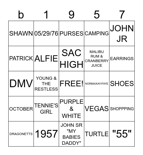 BARBARA's  "55" Bingo Card