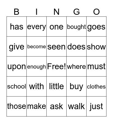 Sight Word Bingo! Bingo Card
