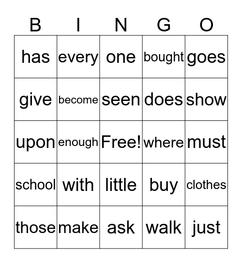Sight Word Bingo! Bingo Card