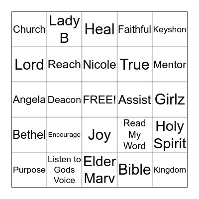 Gods Girlz Bingo Card