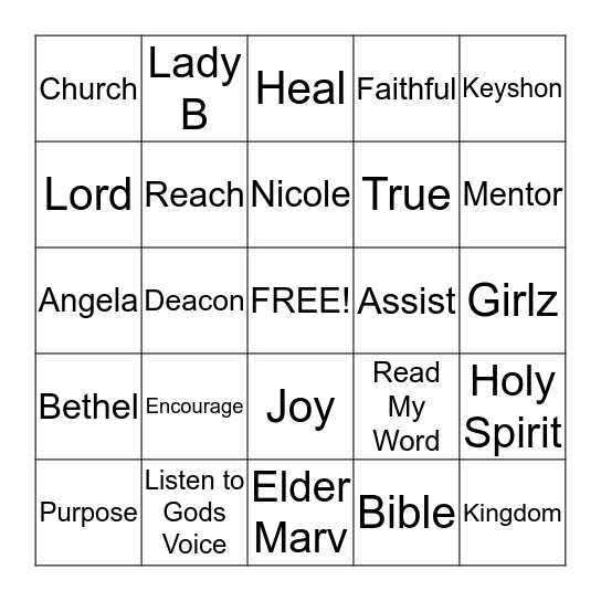 Gods Girlz Bingo Card