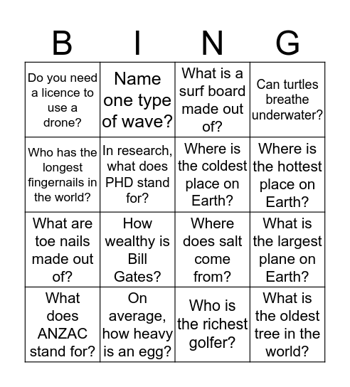 Google Research Skill Bingo Card