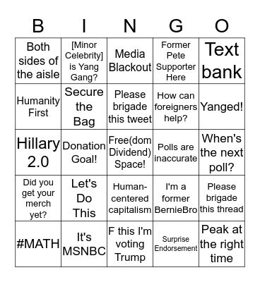Yang Gang Bingo Card