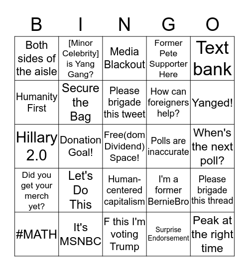 Yang Gang Bingo Card