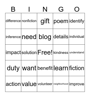 Unit 1 and 2 Vocabulary Review Bingo Card