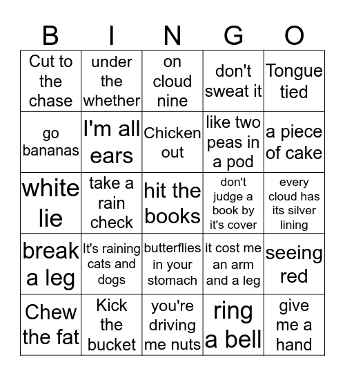 Idiom Bingo Card