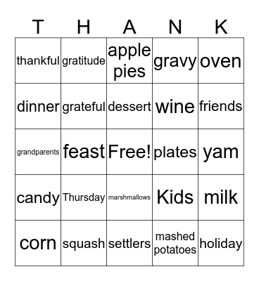 G'MA Bev's Thanksgiving Bingo Card