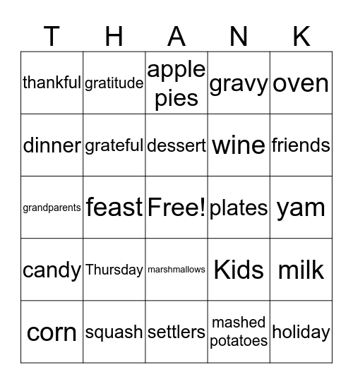 G'MA Bev's Thanksgiving Bingo Card
