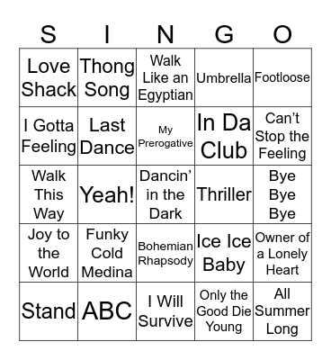 SINGO Bingo Card