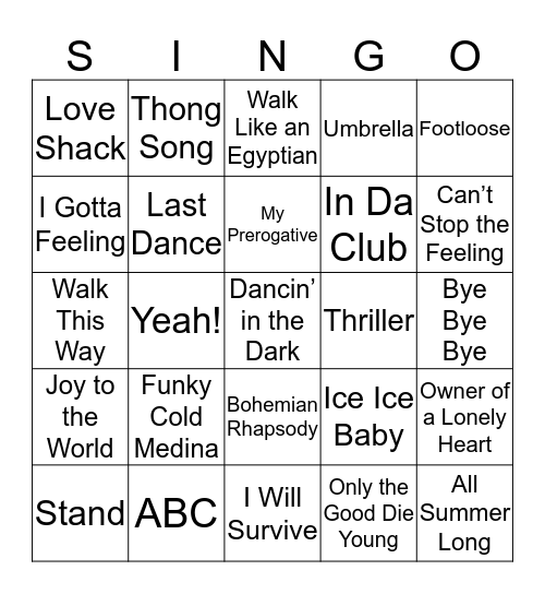 SINGO Bingo Card