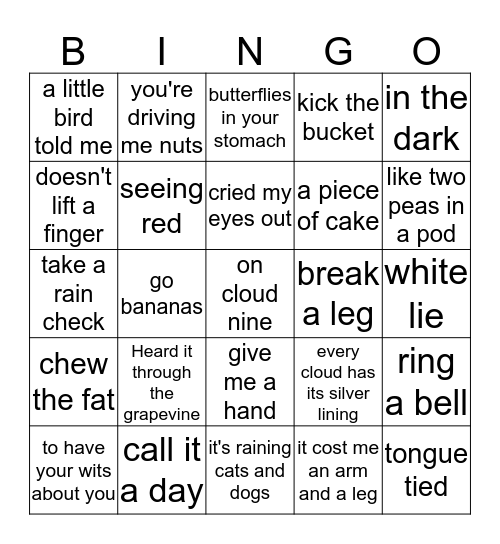 Idiom Bingo Card