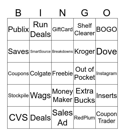 Couponer Bingo  Bingo Card