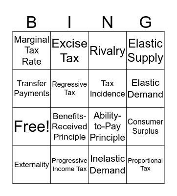 Micro Unit 6 Role of Government Bingo Card