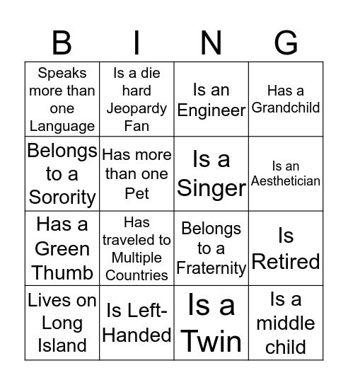 Get to Know the Families and Friends Bingo Card