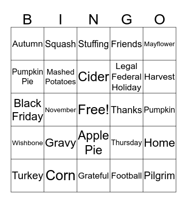 Thanksgiving Bingo Card