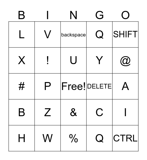 Keyboard Bingo  Bingo Card
