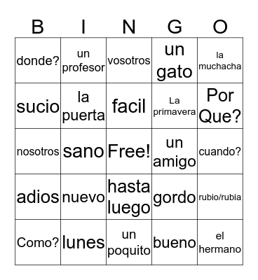 Spanish Bingo Card