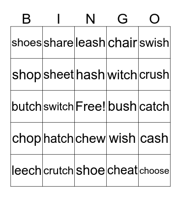 Minimal pairs sh-ch sounds Bingo Card