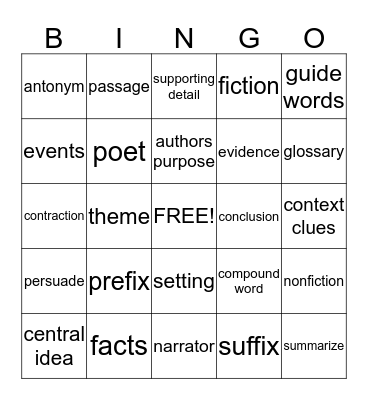 3rd Grade OAA words Bingo Card